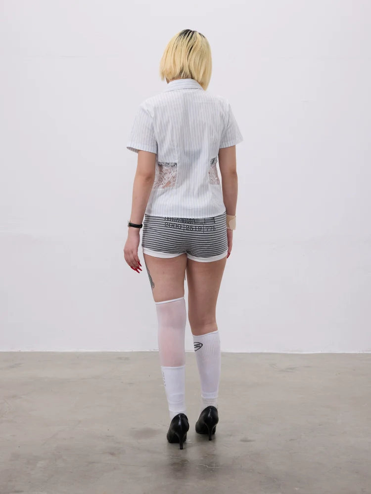 CHAI Lace Dagger Splicing Waist Shirt Tee