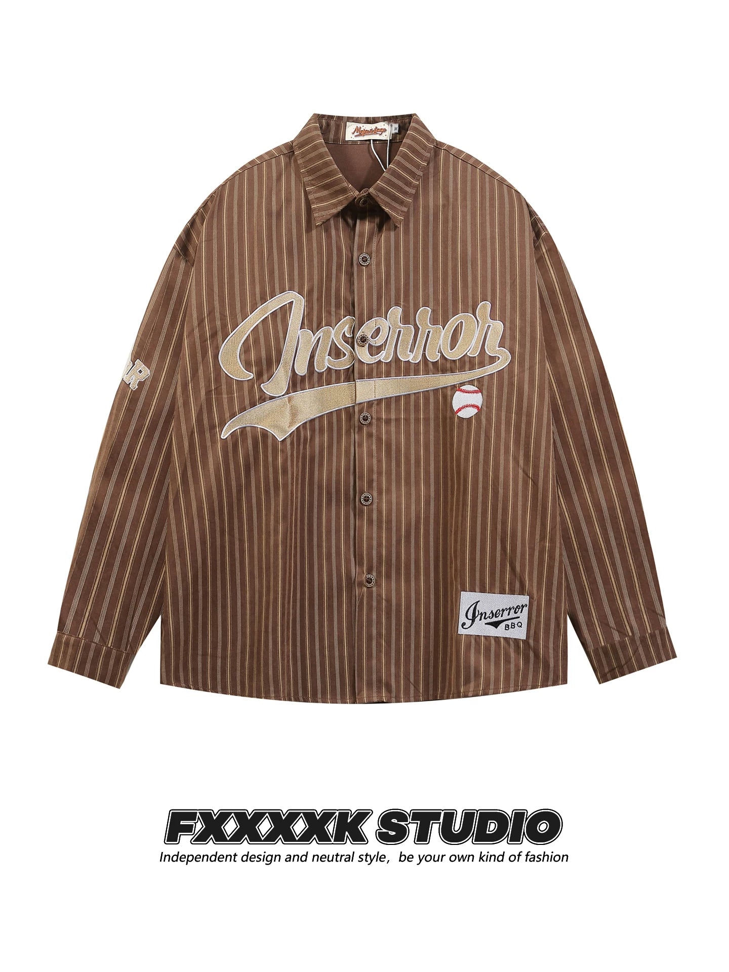 FXK Original Striped Letter Embroidered Lapel Shirt