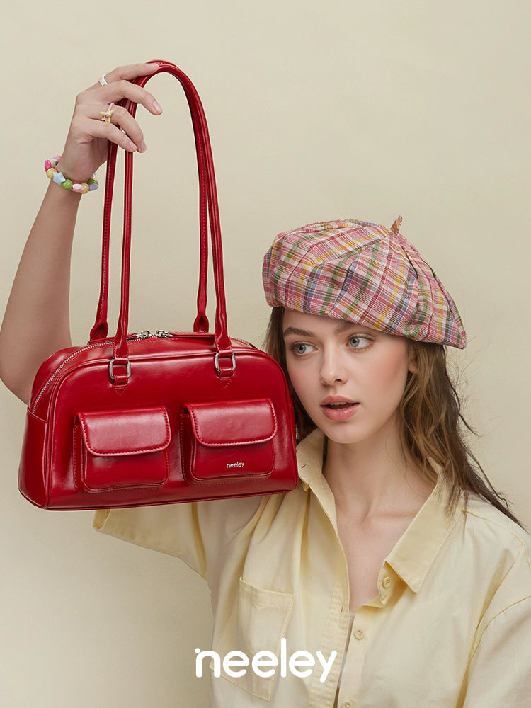 Neeley Red Leather Boston Bowling Bag