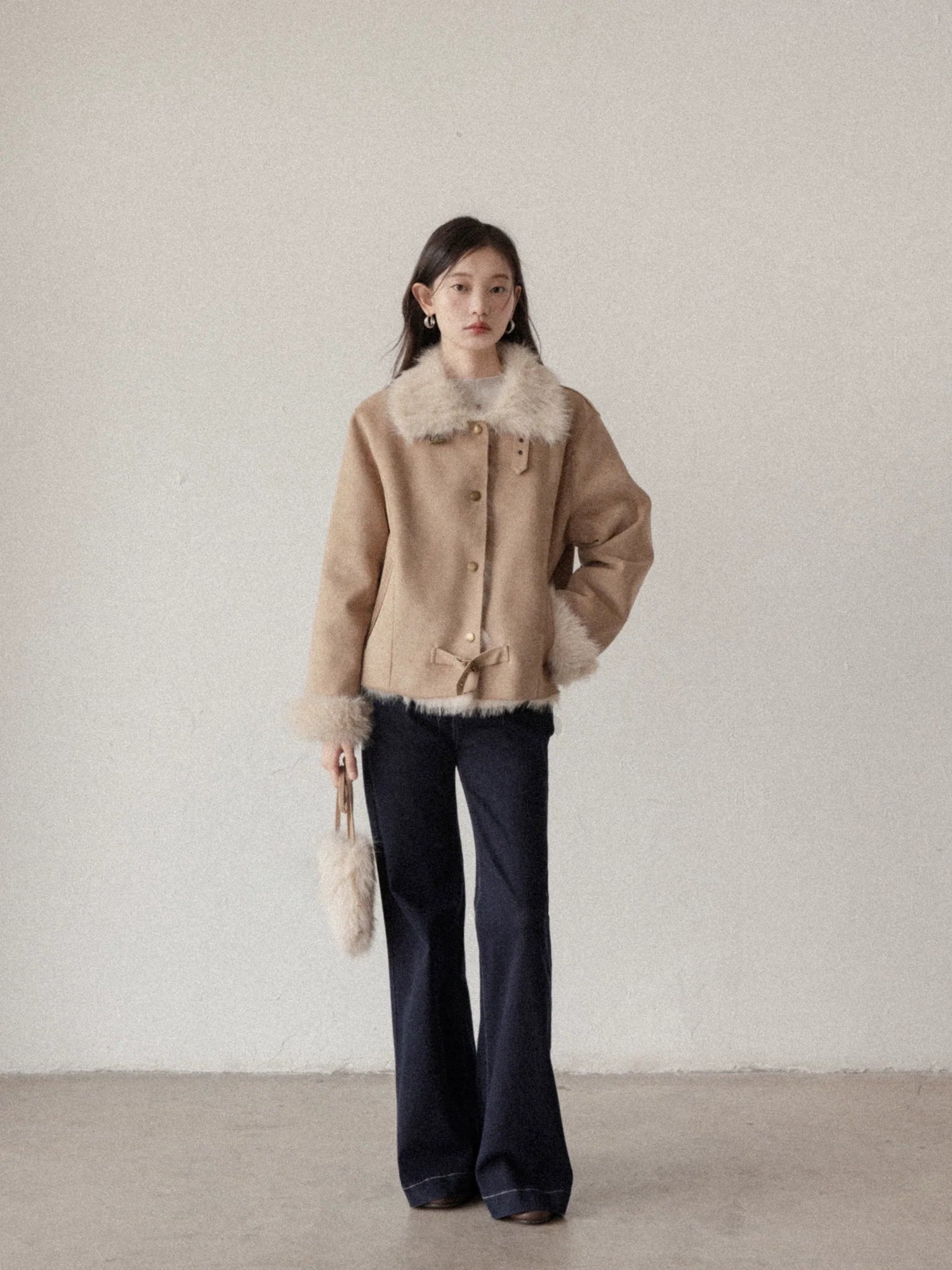 Cantonstory Vintage Korean Fur Integrated Plush Short Jacket