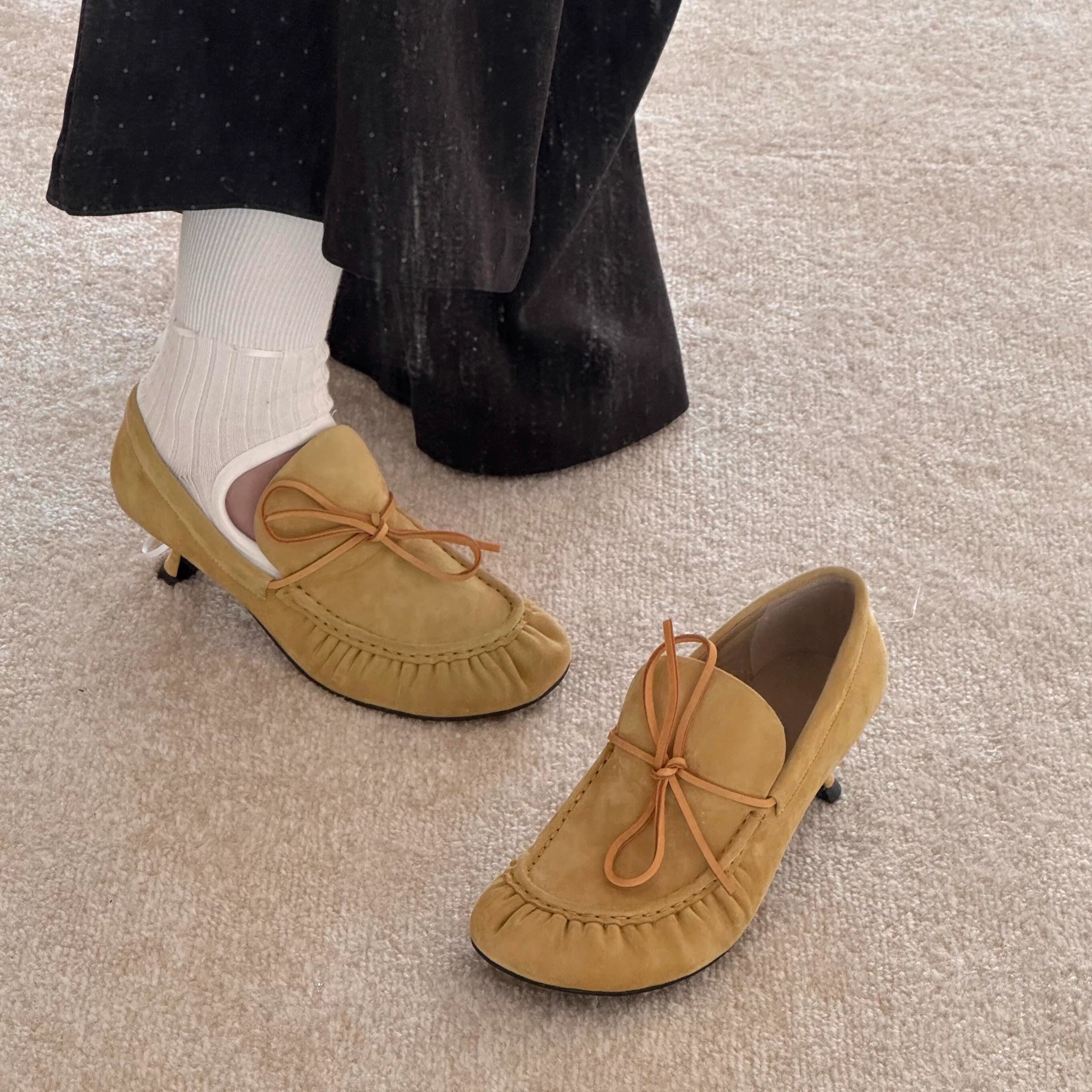 INTAO French Ballet Thick Heel Bow Shoes