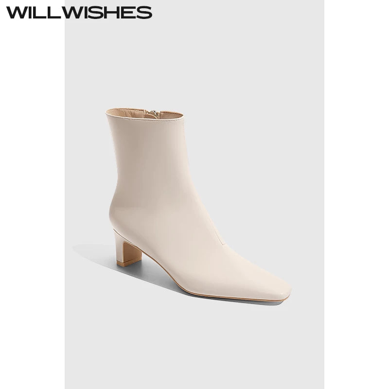 Wang Ding Fashion Small Heel Slim Short Boots