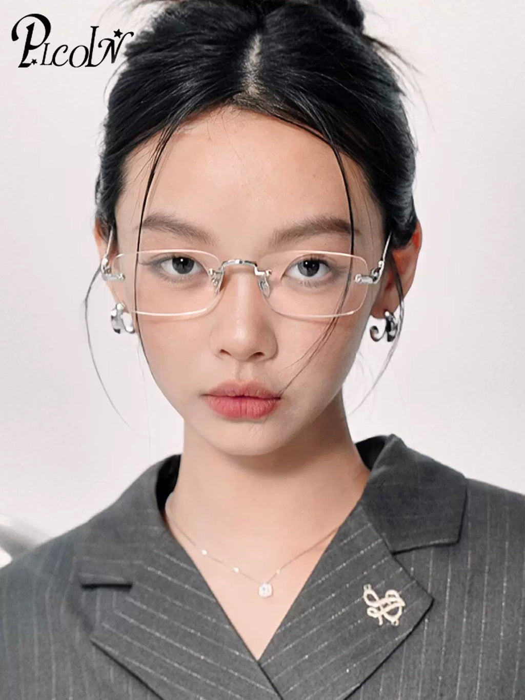 PLCOIN Silver Rimless Glasses Lightweight Anti-Blue Light Myopia