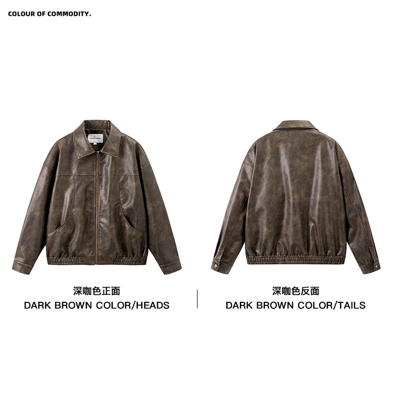 Mr. Jiangnan NewJNXS Retro Deconstructed Embroidered Leather Jacket