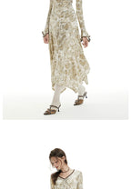 Imone Floral Waist Irregular Flared Sleeve Dress