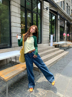 CCKOK Wheat Ear Embroidery Contrast Long Sleeve Top