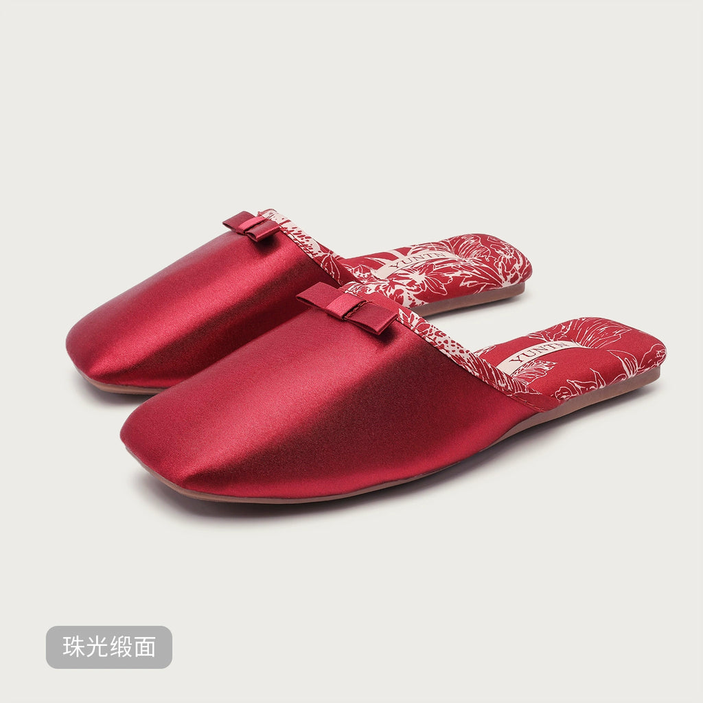 Chinese Aesthetic Floral Satin Home Slippers