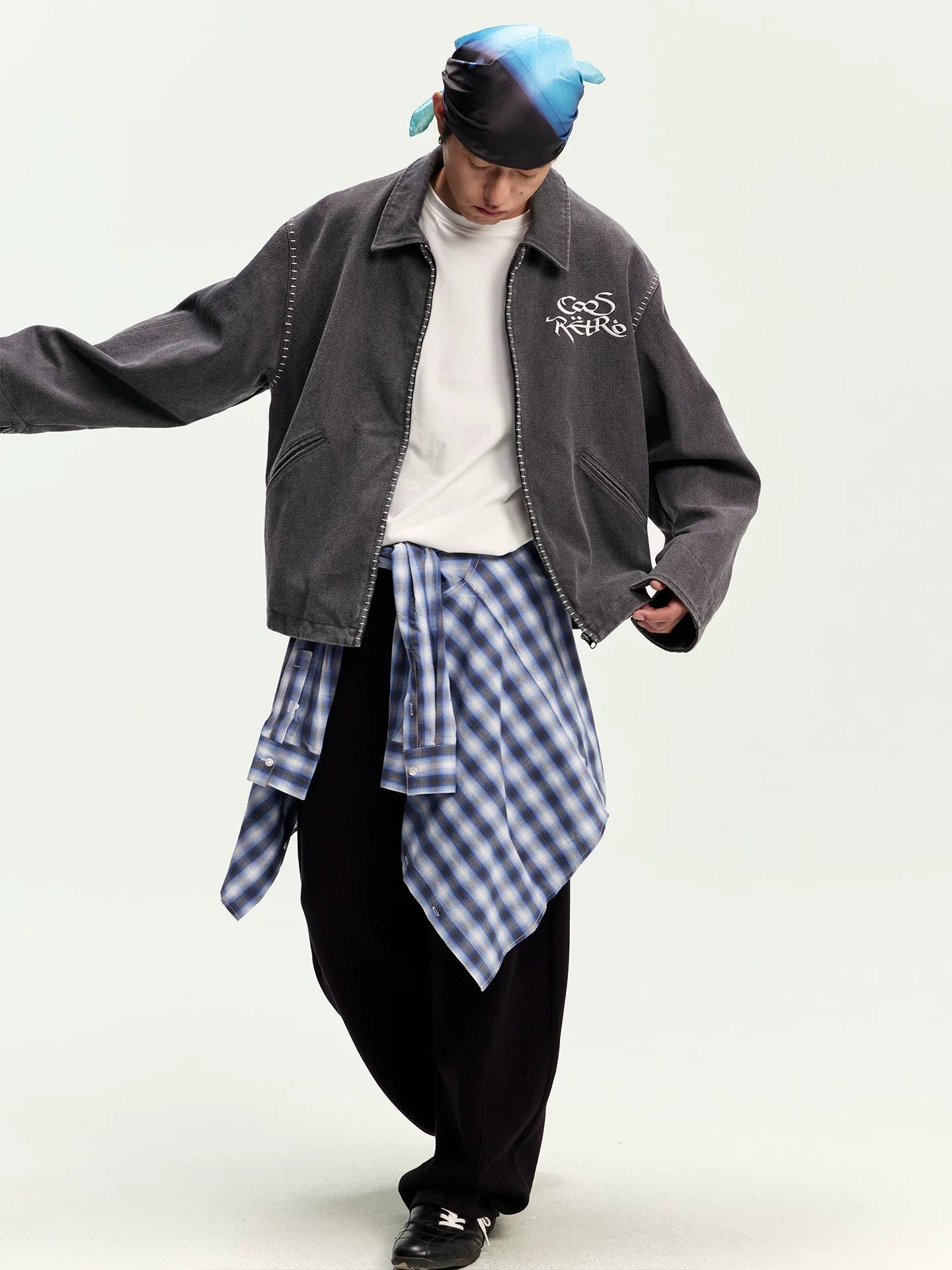 CoosRetro Vintage One-Word Embroidered Craft Shirt Jacket