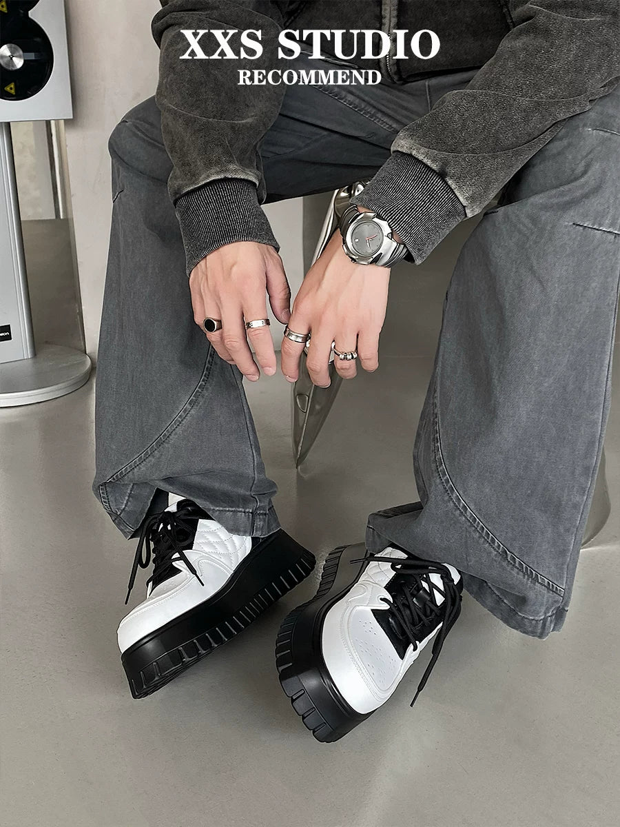 MUYIN Black White Thick Sole Muffin Sneakers