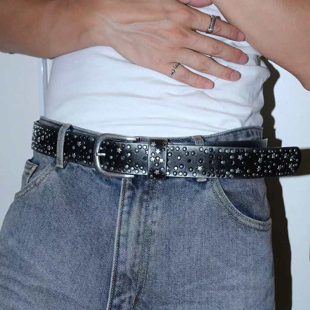 Darkblue Store Star Rivet Black Silver Punk Metal Belt