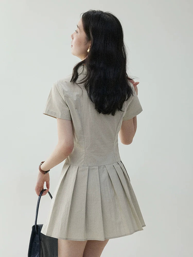 VOOE POLO Neck Slim-fit Short Pleated Dress