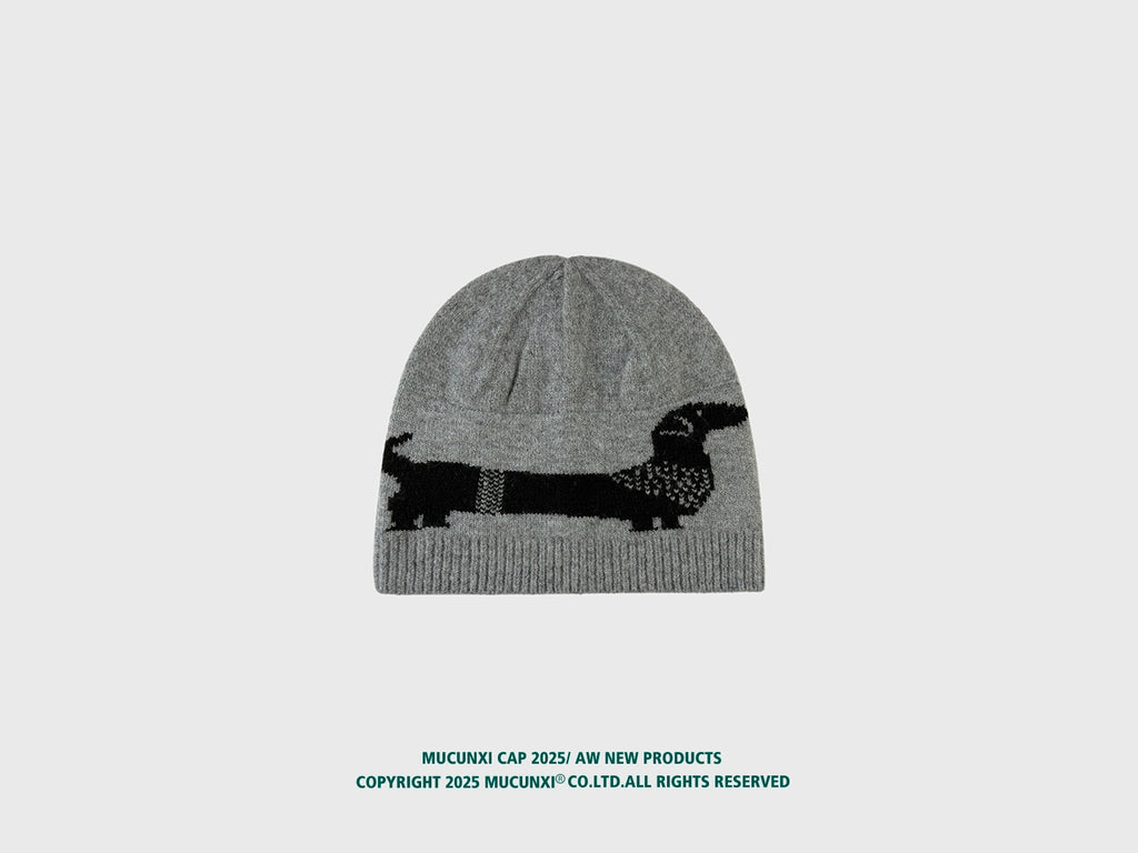 MUCUNXI Wool Blend Dachshund Jacquard Knit Beanie