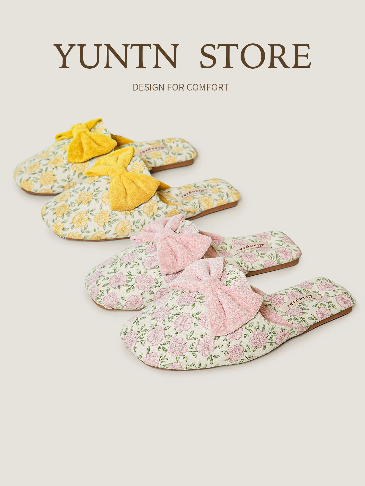 Suede Bow Warm Cotton Slippers