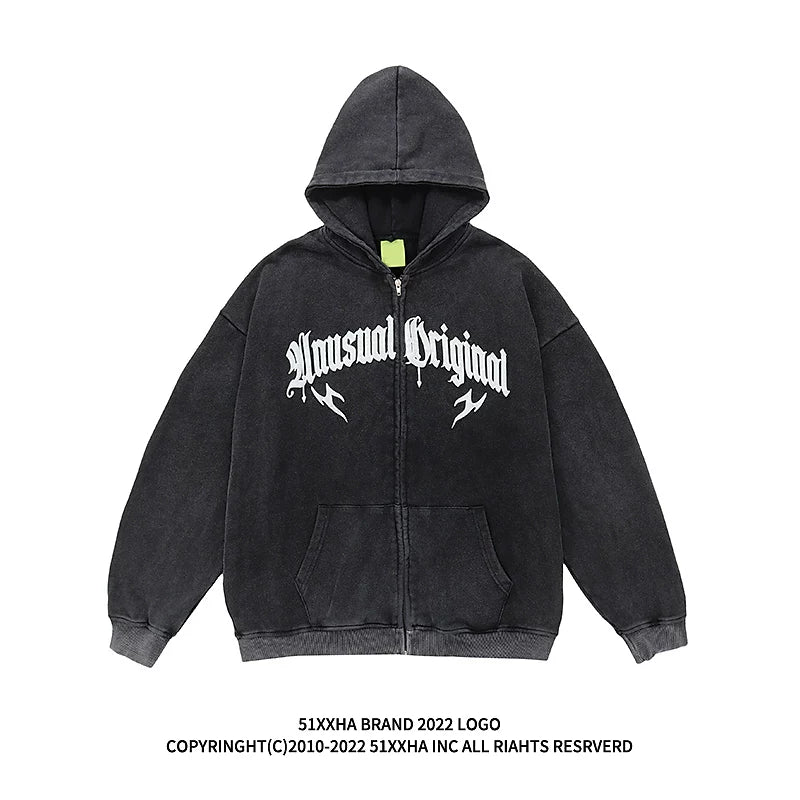 Autumn Vintage Gothic Letter Cardigan Hooded Sweatshirt