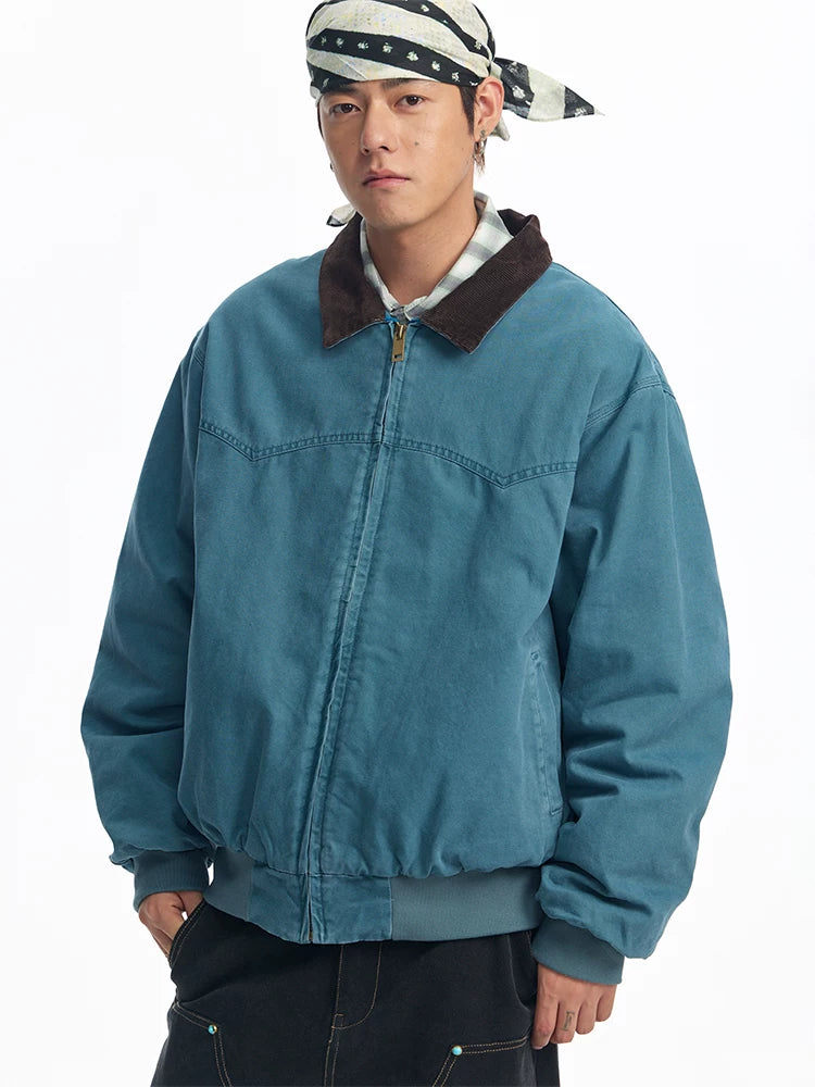 CoosRetro Washed Distressed Lapel Work Jacket