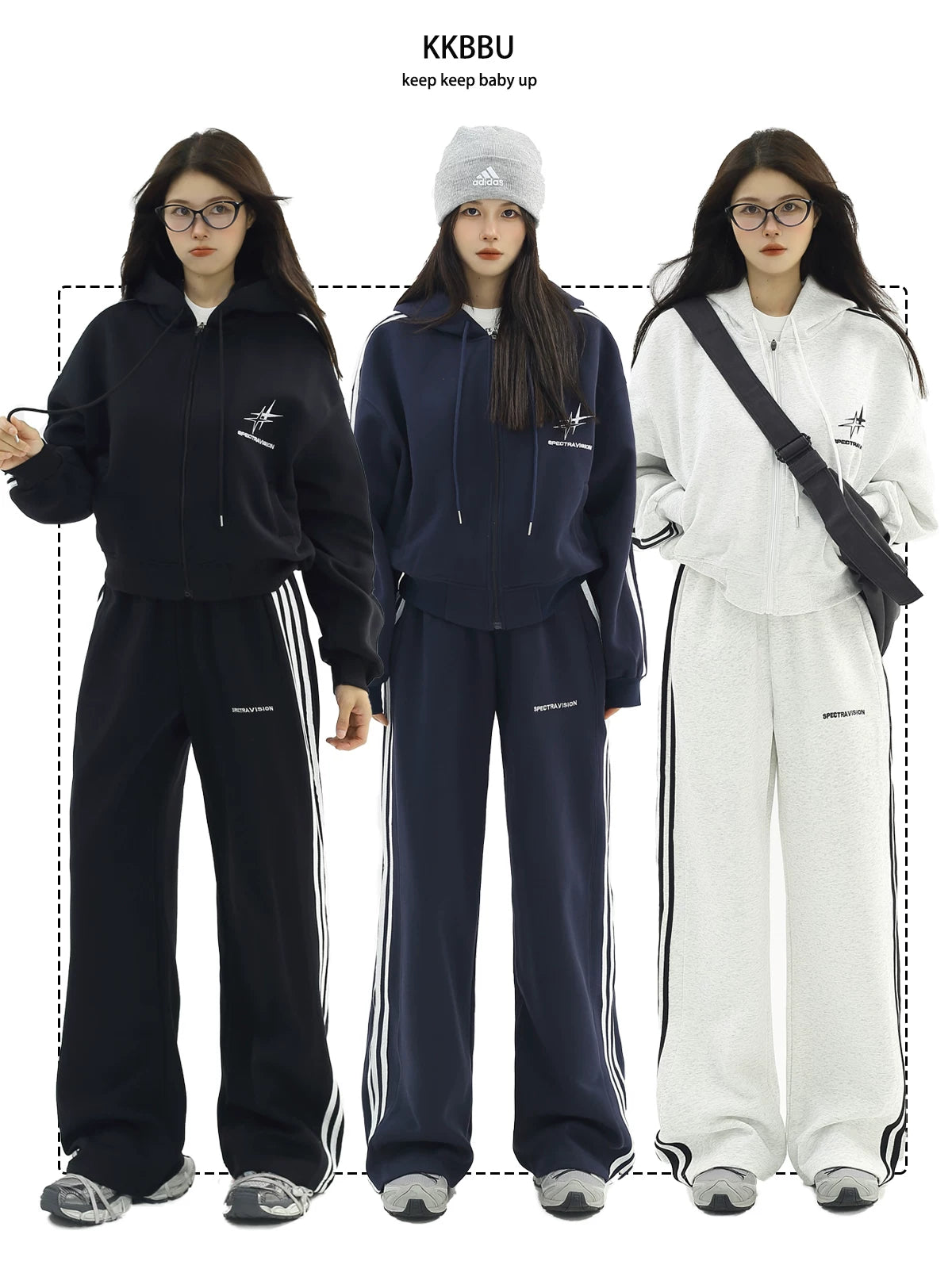 KKBBU Three Stripe Lazy Jacket Sweatshirt Set