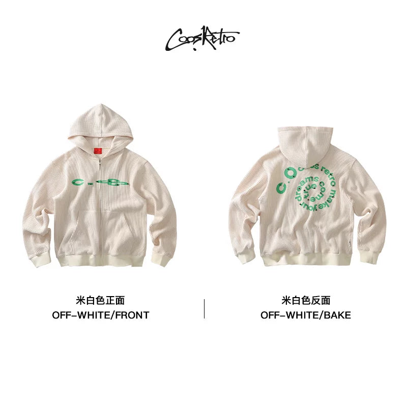 CoosRetro American Studded Waffle Sweatshirt Jacket