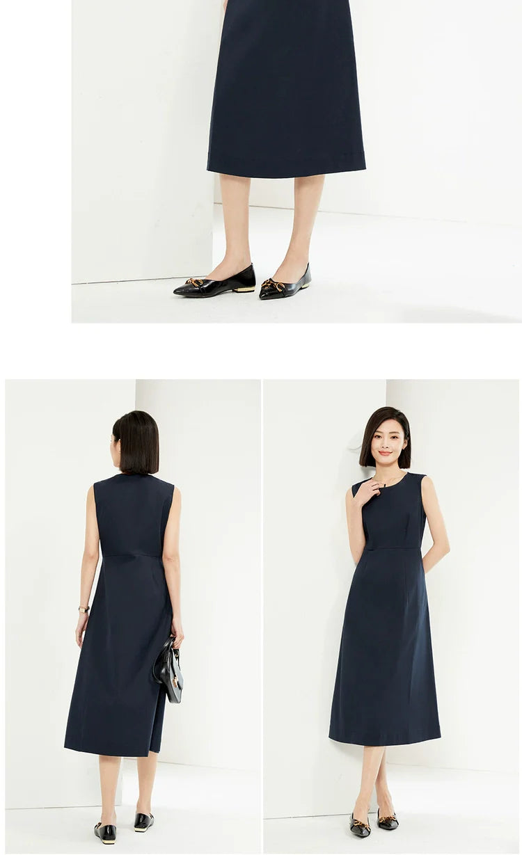 Giordano Minimalist Pleated Round Neck Sleeveless Dress