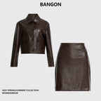 BANGON Retro PU Leather High-Waist Two-Piece Suit Skirt