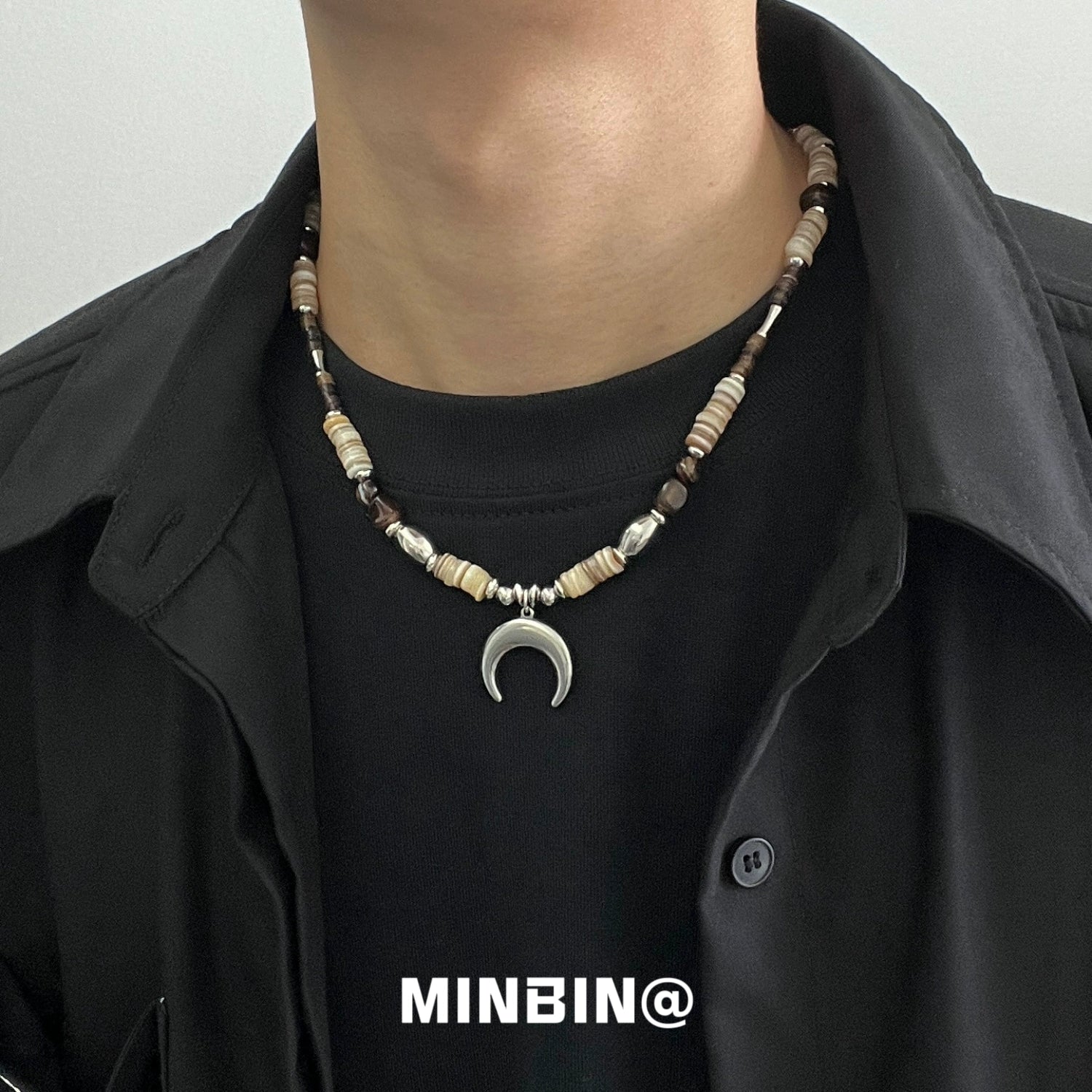 Natural Stone Beaded Crescent Moon Clavicle Necklace