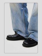 HANQIAORJI First-layer Cowhide Square Head Height-increasing Leather Shoes