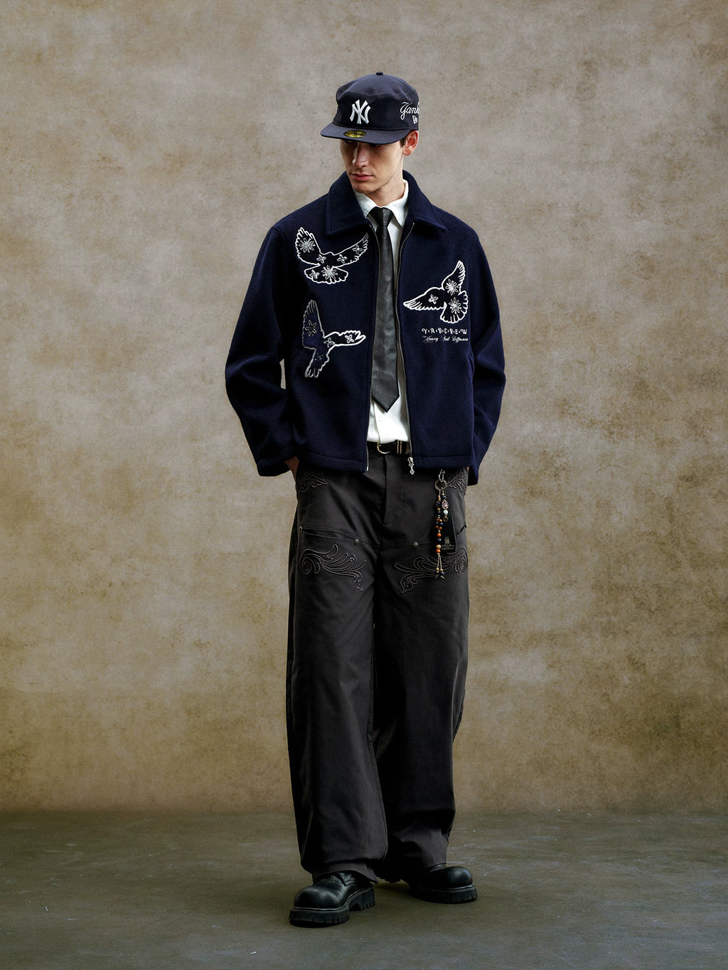 YADcrew Quilted Sequined Peace Dove Fabric Lapel Jacket