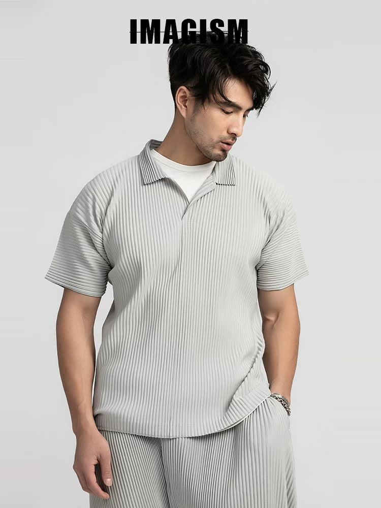 IMAGISM Japanese Pleated Lapel Texture Polo Shirt JM030