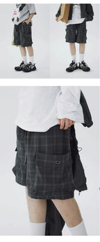 STILLYOU Simple Double Overalls Pocket Plaid Suit Shorts