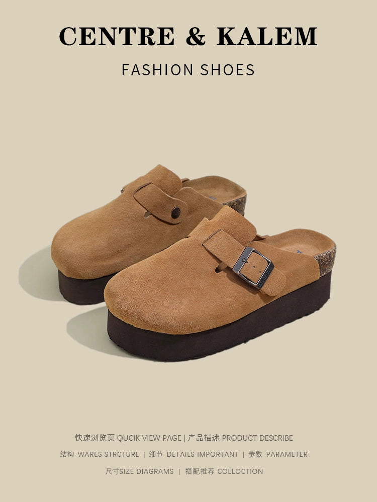 CENTREKALEM Thick-Soled Birkenstock Platform Half-Toe Slippers