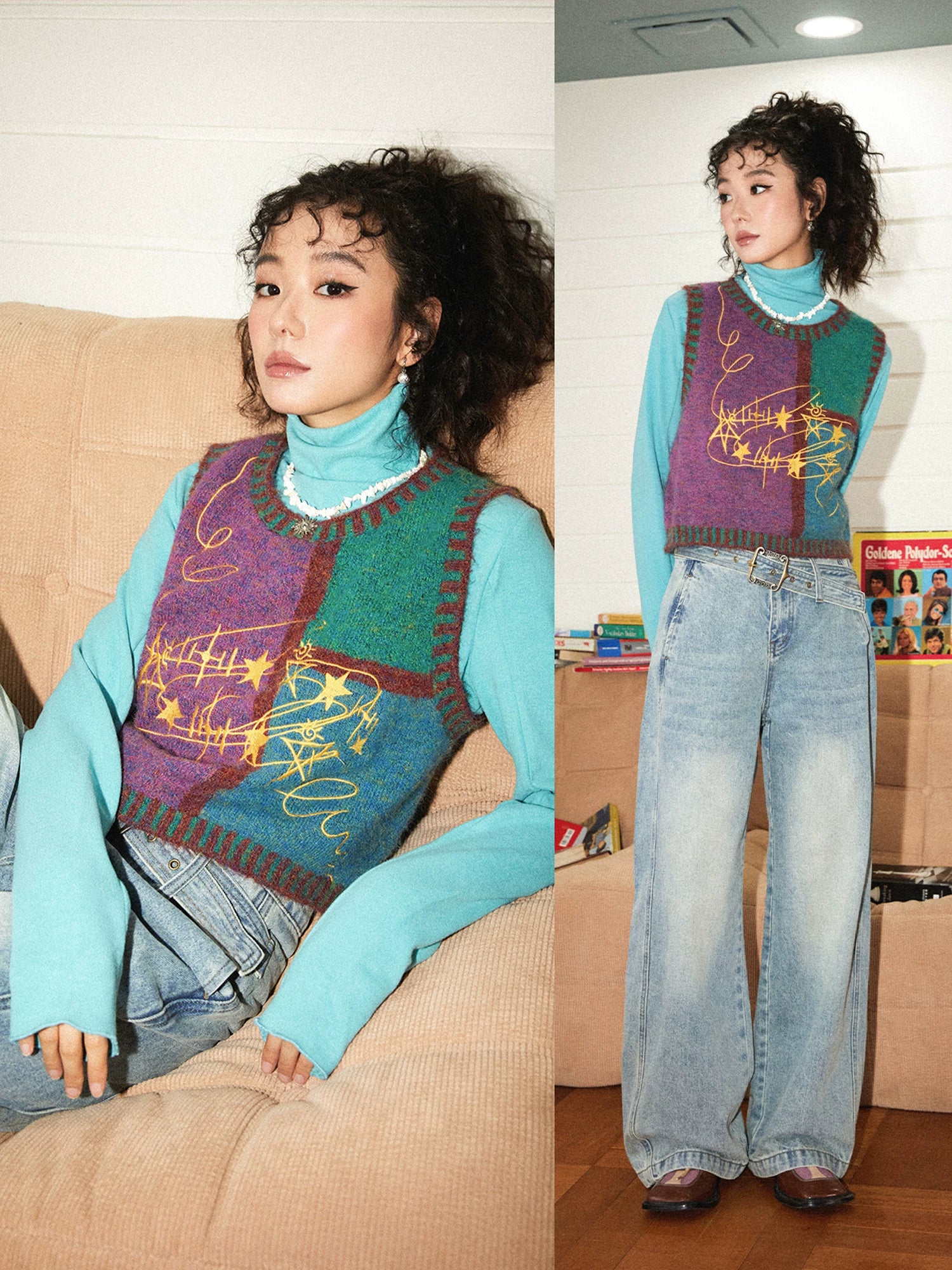 Chemical Girl Star Lighting Color Block Knitted Vest