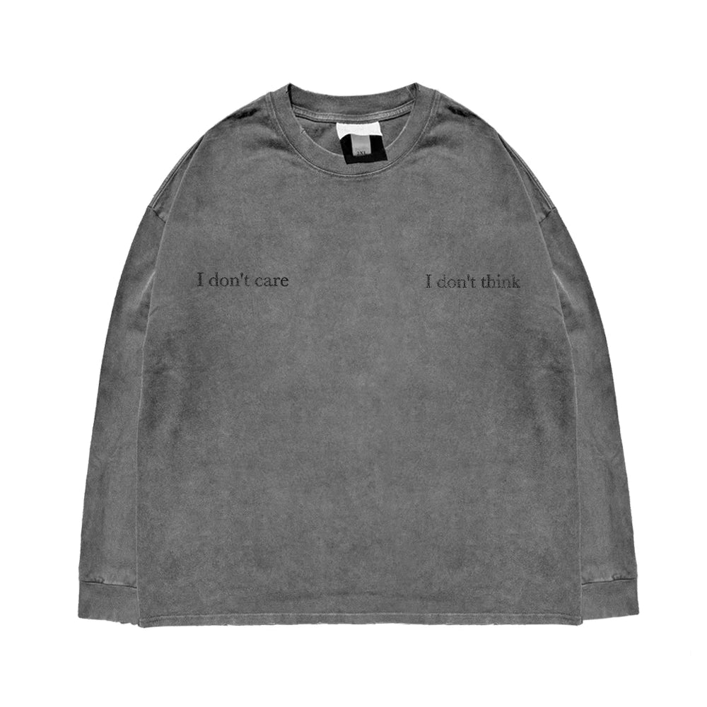 MELANIN 330G Heavy Washed Distressed Campus Couple Long Sleeve T Shirt