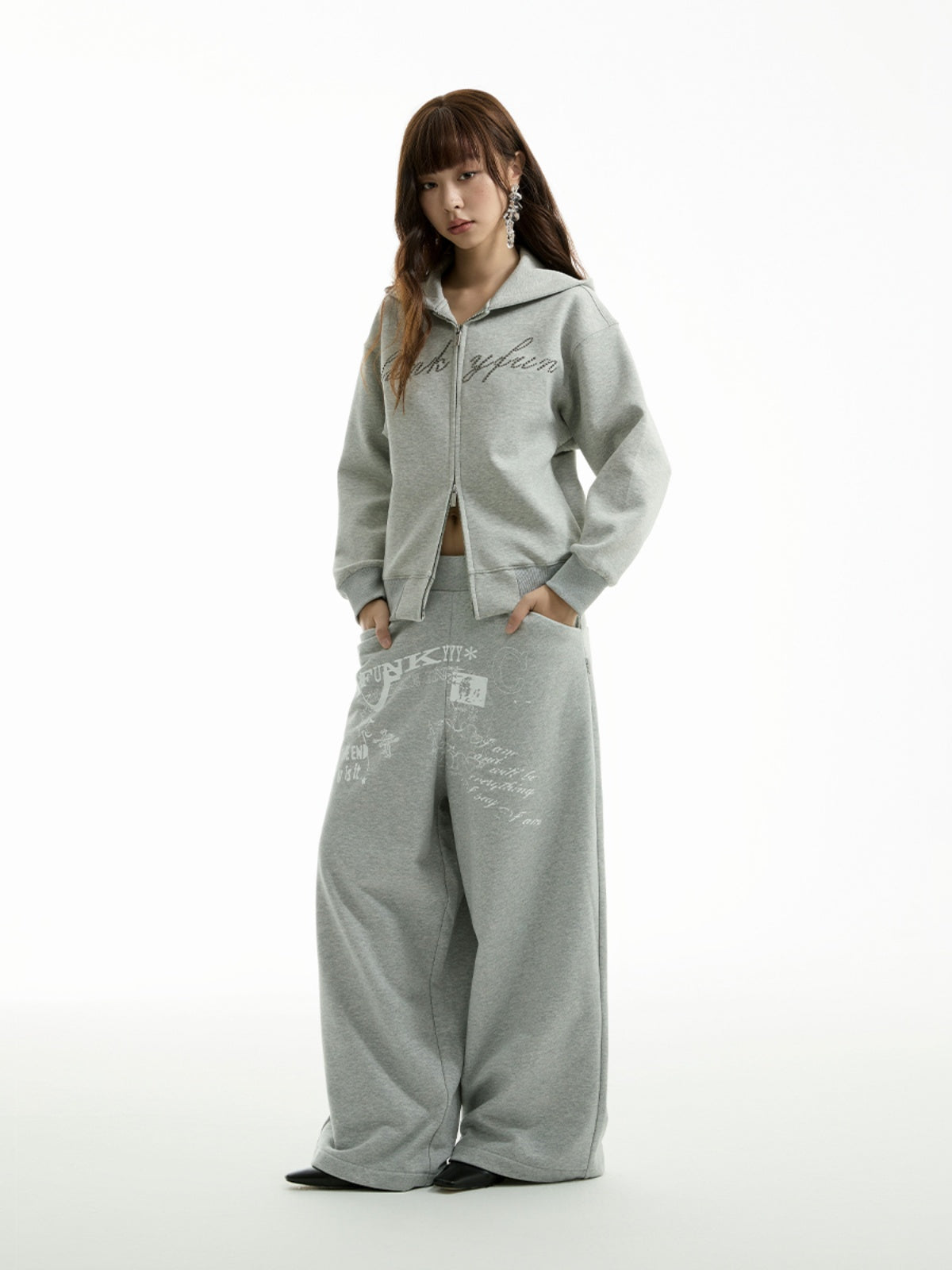 FUNKYFUN 2024AW LOGO Hot Diamond Cardigan Hooded Space Cotton Sweater Jacket