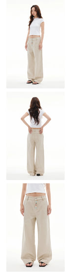 FUNKYFUN Hand-sewn Colorful Starfish Button-up Straight Casual Pants