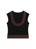 FUNKYFUN Contrast Color Large U-neck Sleeveless Vest