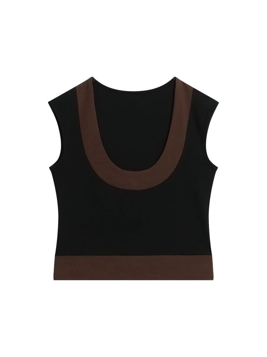 FUNKYFUN Contrast Color Large U-neck Sleeveless Vest