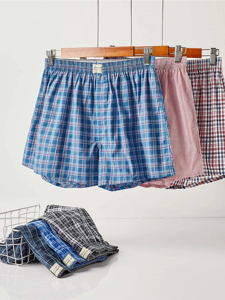 Giordano Underwear Men's Three-Pack Cotton Woven Contrast Boxers