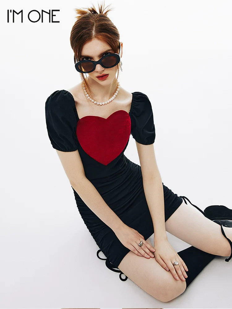 Imone Slim and Thin Velvet Love Splicing Pleated Dress