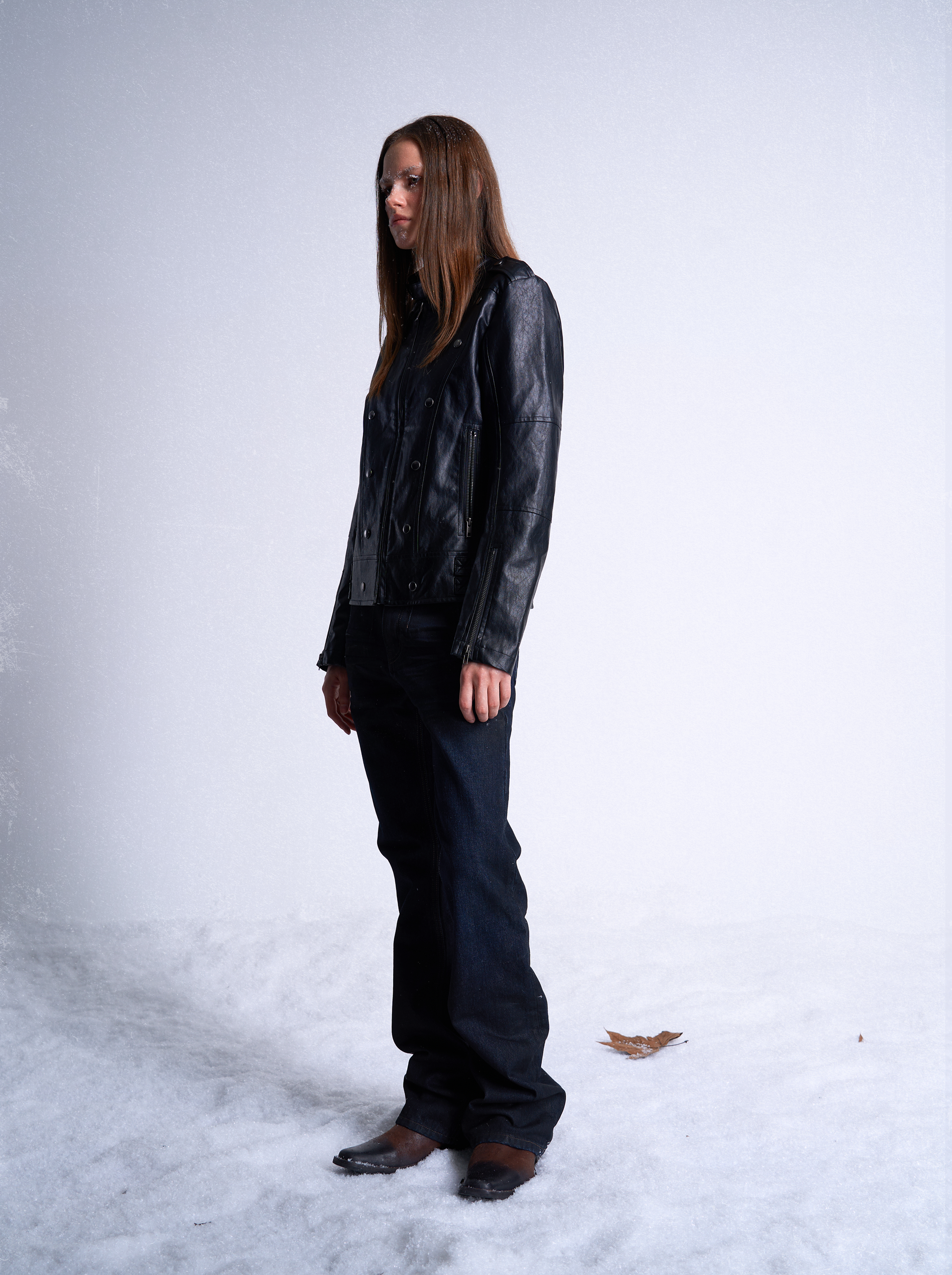 noEmosen Waxed Gradient Pleated Micro-Flared Jeans