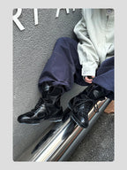 HANQIAORJI Splicing High-top Black Boxing Boots