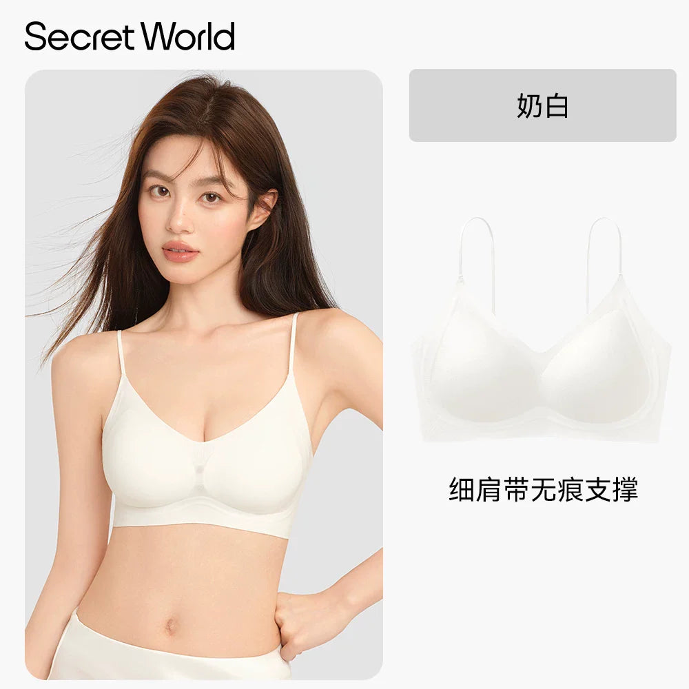 Secret World Traceless Gathering Skinny Strap Bra