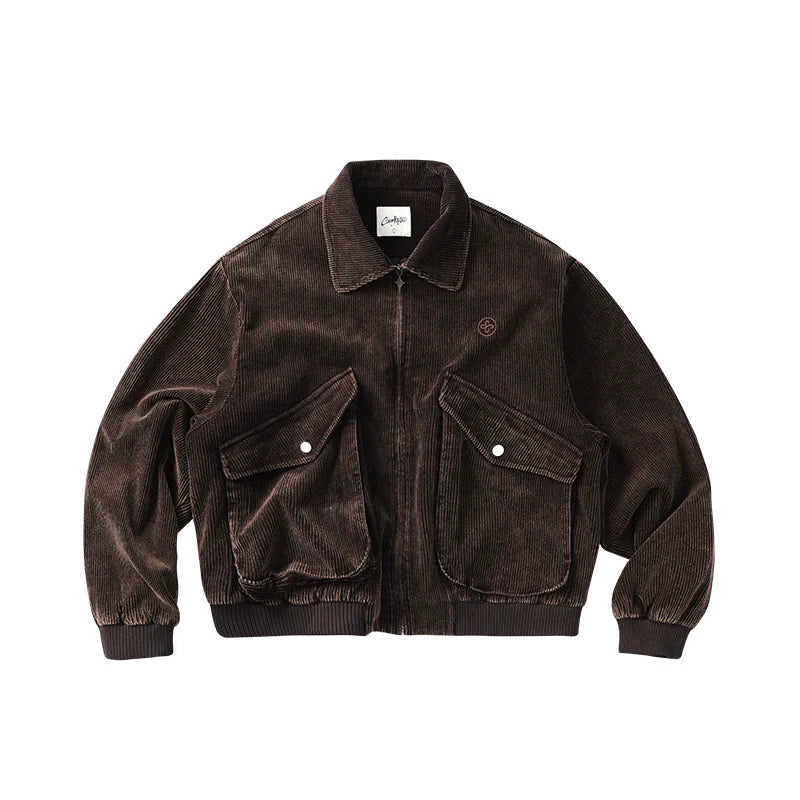 CoosRetro Vintage Big Pocket Corduroy Logo Embroidered Jacket