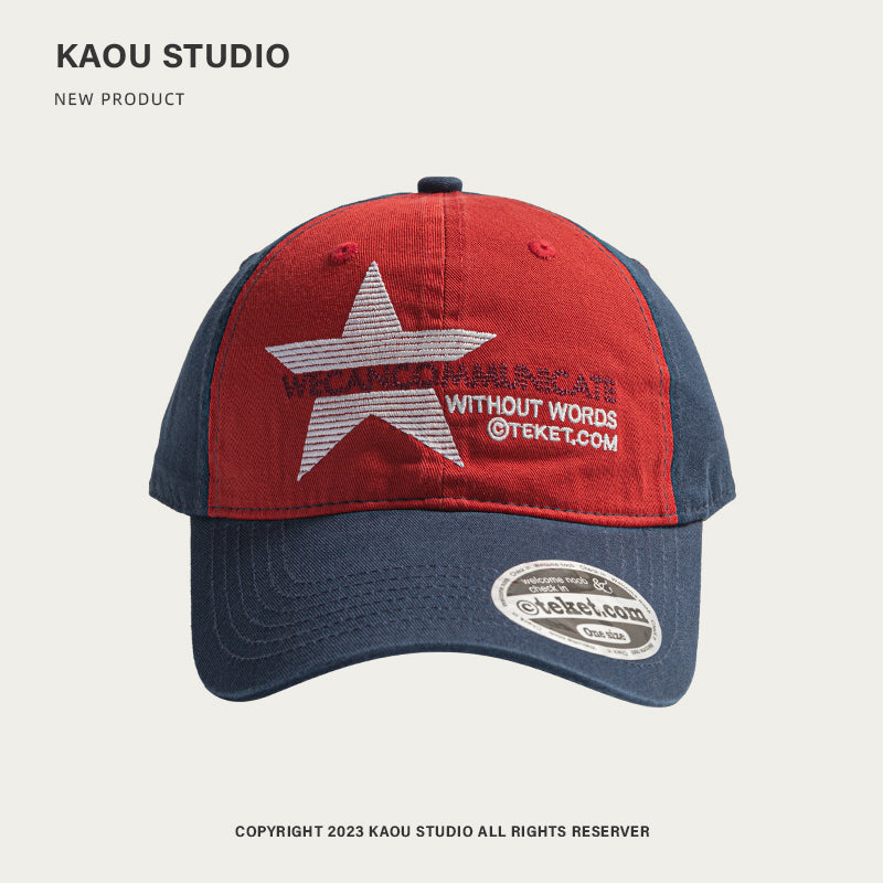 KAOU WECAN Five-Star Red Color-block Letter Cap
