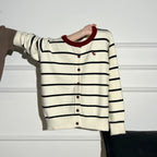 AUDISTY Pony Embroidery Contrast Striped Sweater Cardigan