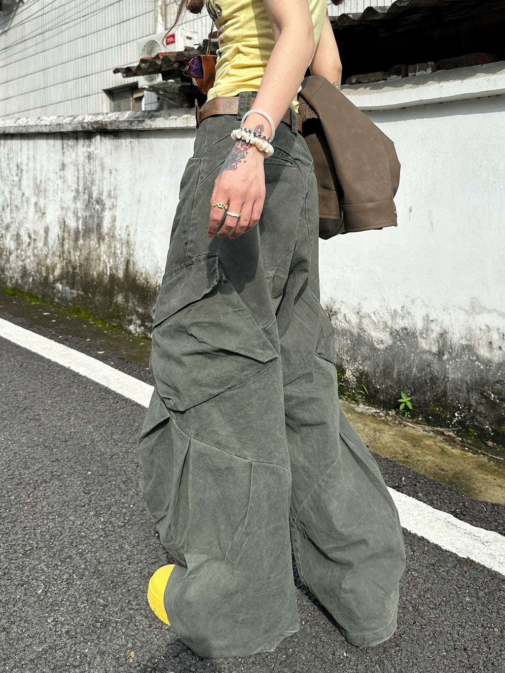 SIXMINU Large Pocket Washed Scimitar Overalls