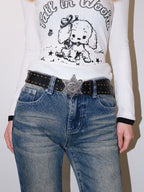 Darkblue Store Western Star Carved Rivet Punk Denim Belt