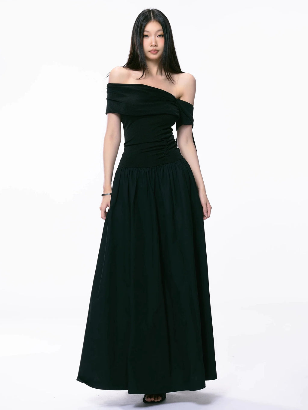 WTIHMIN Slanted Shoulder Strap Off-the-shoulder Dress