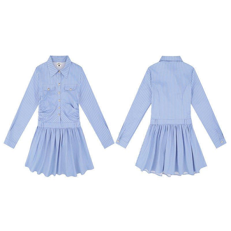 Nariele College Blue Striped Long Sleeve Dress