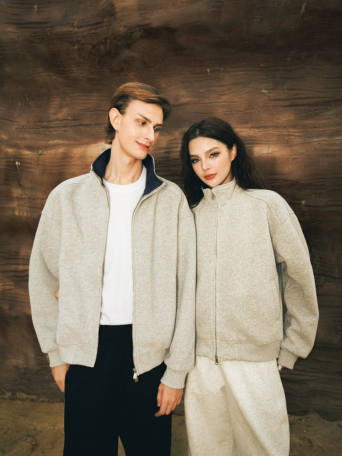 sostine Contrast Cardigan Double Zipper Jacket