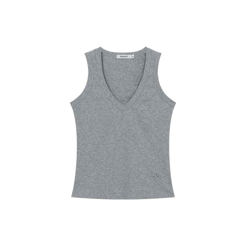 FUNKYFUN V-neck Embroidered Waist Sleeveless Vest of The Same Color