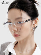 PLCOIN Rimless Carved Retro Cross Metal Glasses Anti-Blue Light Myopia